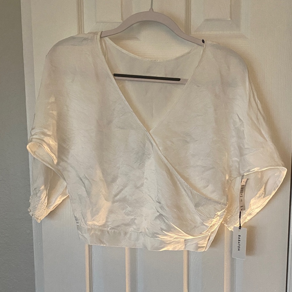 Aritzia Cream Wrap Blouse